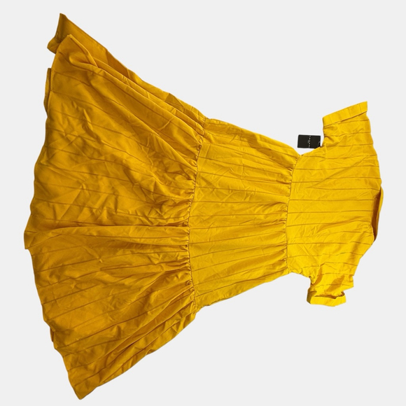 Tahari ASL Yellow Midi Dress Size 10 Button Front Tiered Hot Mustard NWT - Picture 5 of 9